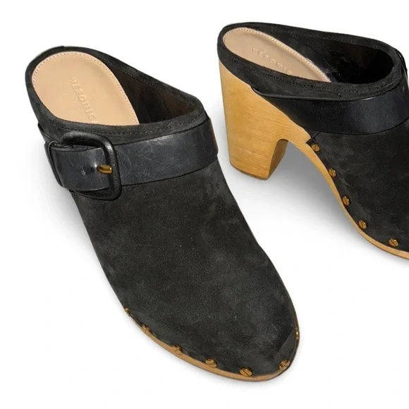 Veronica Beard Dacey Black Suede Buckle Clog - Picture 3 of 14